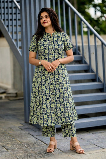 Women’s Multicolour Cotton Printed Kurta Palazzo Set