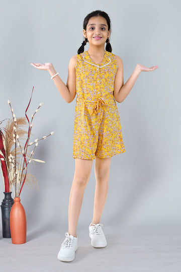 Girls Yellow Floral printed Romper