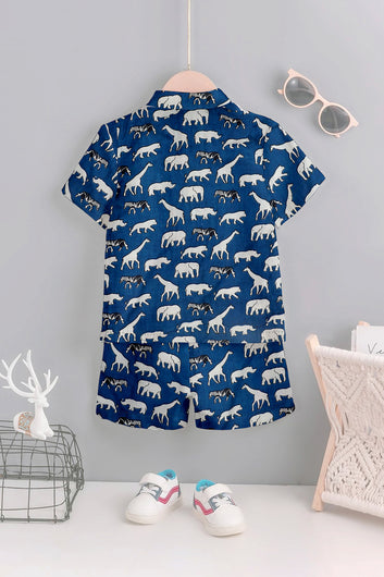 Boy's Cotton Animal Printed Shirt and Short Clothing Set