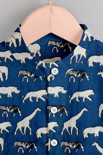 Boy's Cotton Animal Printed Shirt and Short Clothing Set