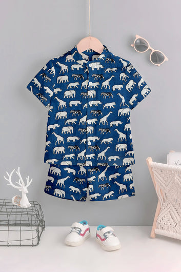 Boy's Cotton Animal Printed Shirt and Short Clothing Set