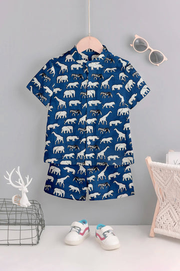 Boy's Cotton Animal Printed Shirt and Short Clothing Set