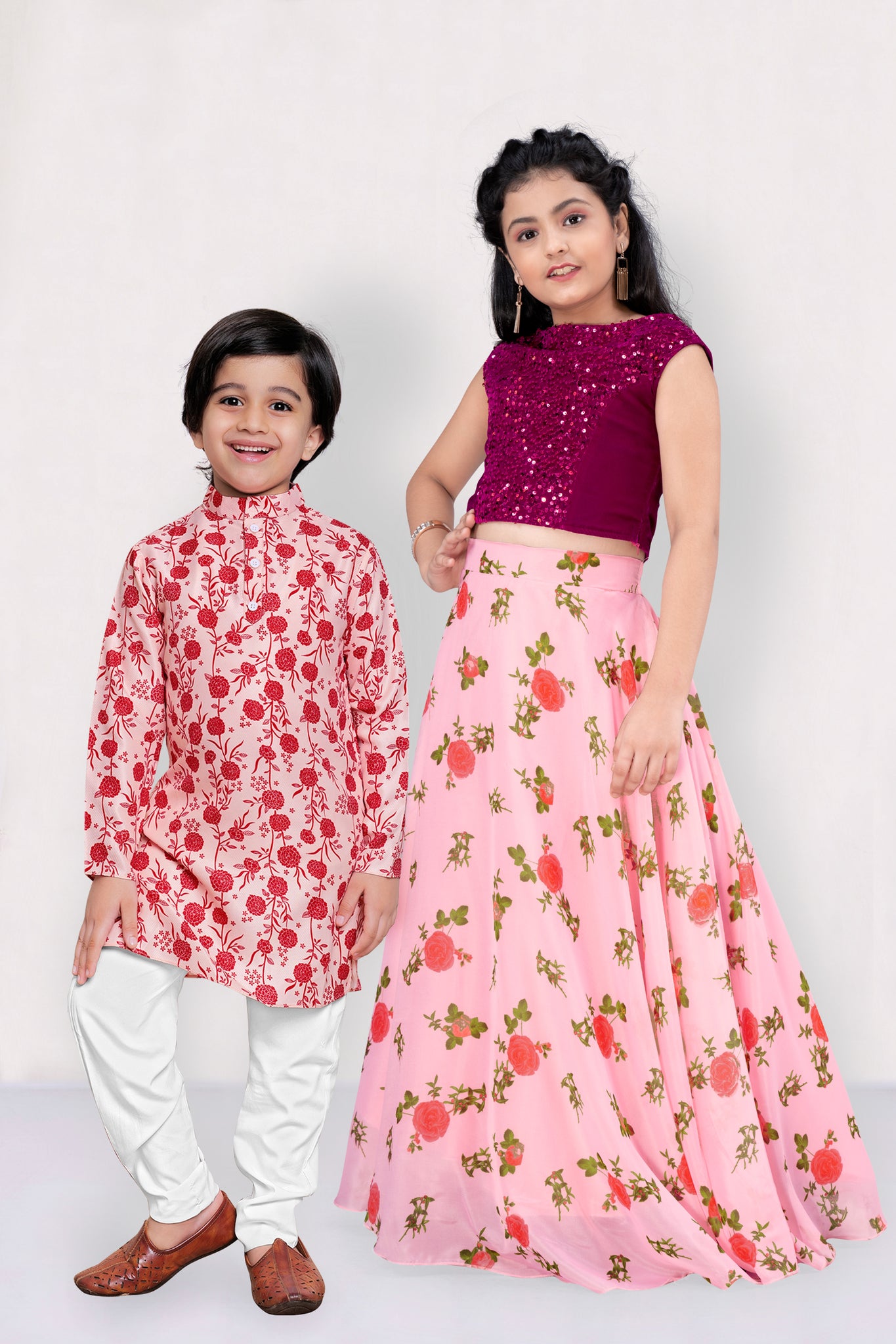 Brother And Sister Floral Printed Ethnic Set 01