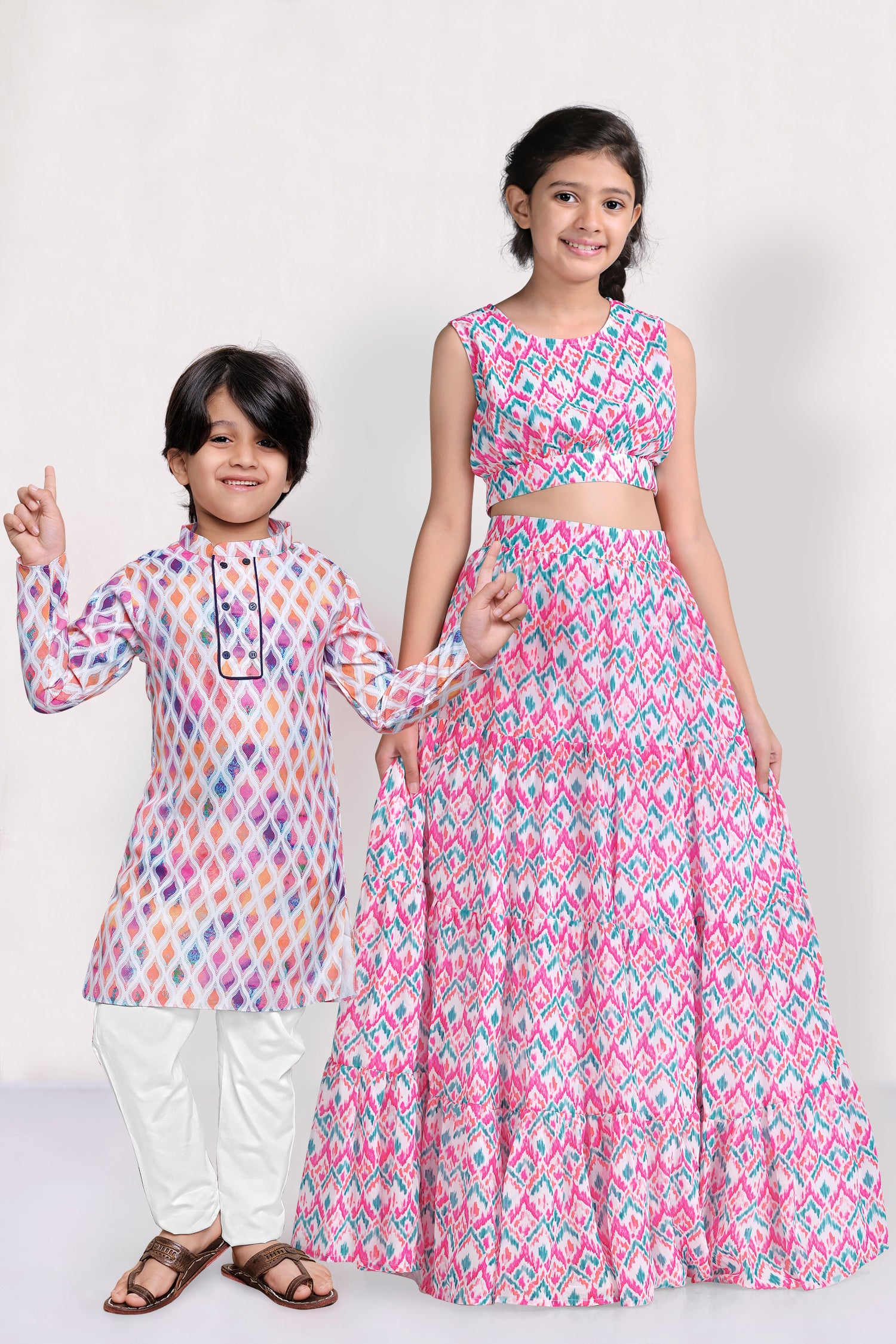 Multicolor Printed Brother And Sister Ethnic Set 01