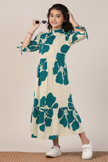 Girl's Rama Rayon Floral Printed Midi Dress