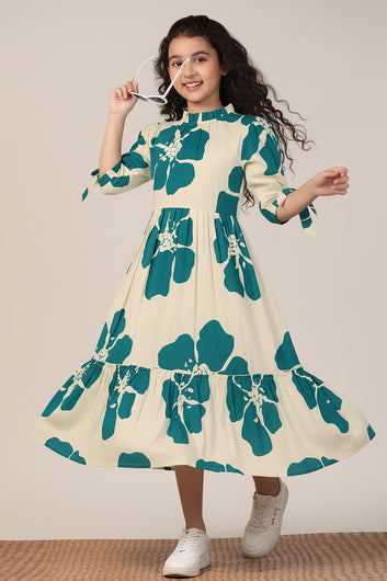 Girl's Rama Rayon Floral Printed Midi Dress
