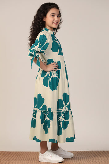 Girl's Rama Rayon Floral Printed Midi Dress