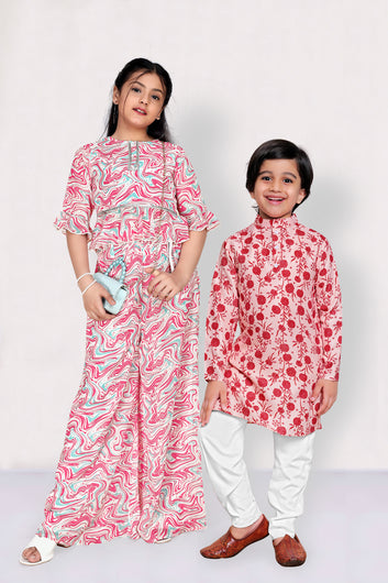 Chic Festive Wear Brother And Sister Combo Set