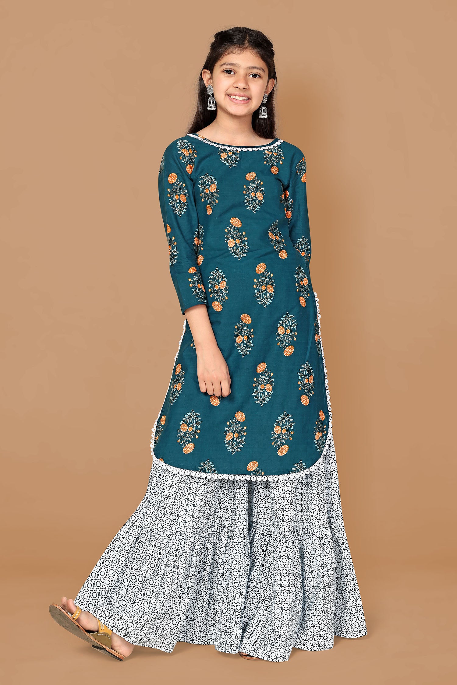 Traditional Wear Cyan Color Sharara Suit For Girls In Jacquard Fabric