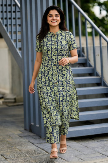 Women’s Multicolour Cotton Printed Kurta Palazzo Set