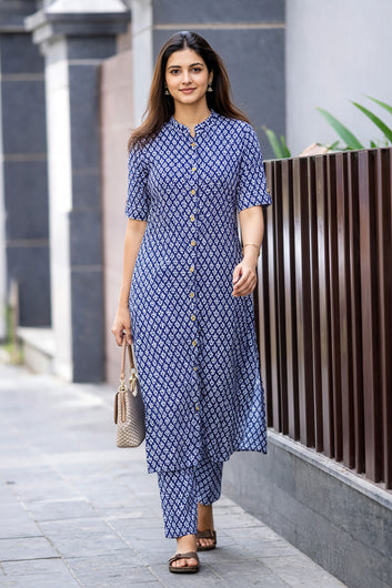 Women’s Multicolour Cotton Printed Kurta Palazzo Set