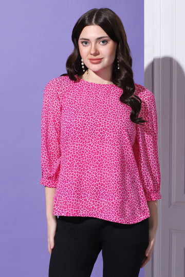 Womens Pink Georgette All-Over Printed Top