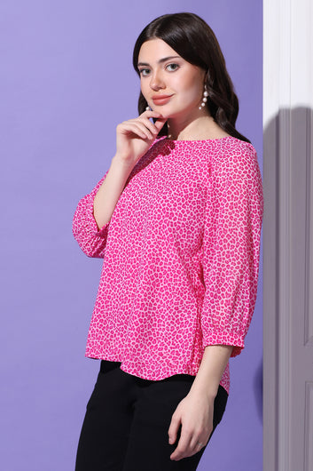 Womens Pink Georgette All-Over Printed Top