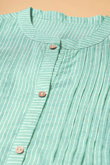 Women's Mint Green Stripe Printed Cotton Top
