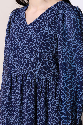 Womens Georgette Animal Print Calf Length Dress
