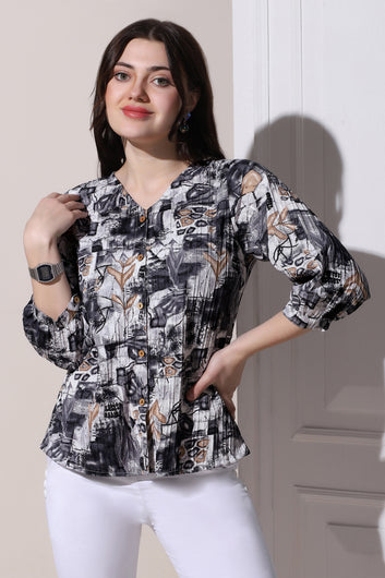 Womens Black Sugarcane All-Over Printed Casual Top