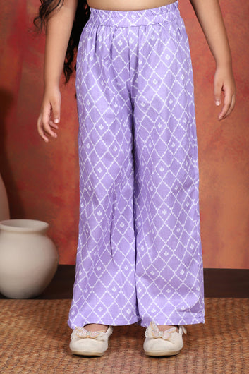 Girl's Purple Cotton Blend Printed Co-ord Set