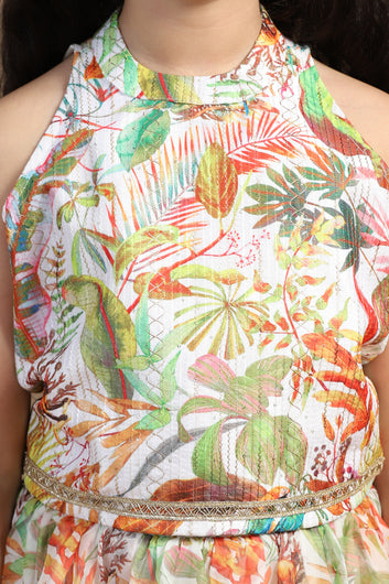 Girls Multicolor Crepe Silk Printed Lehenga Choli Set