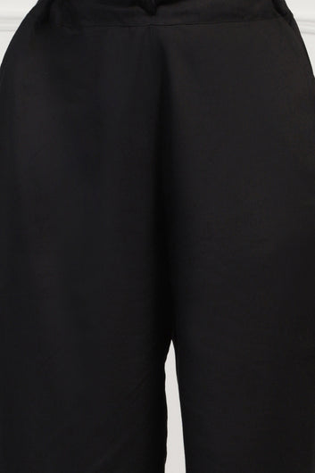 Womens Black Cotton Abstract Printed Calf Length Kurta And Pant With Dupatta Set