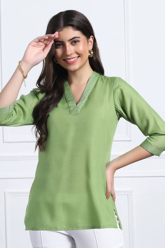 Womens Pista Solid Cotton Blend Casual Straight Tunic Top