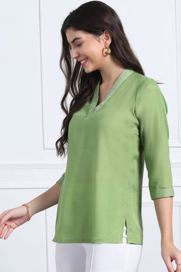 Womens Pista Solid Cotton Blend Casual Straight Tunic Top