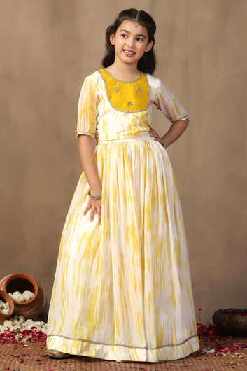Girls Yellow Georgette Embroidered Redy to Wear Lehenga Choli Sets