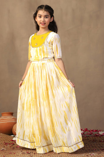 Girls Yellow Georgette Embroidered Redy to Wear Lehenga Choli Sets