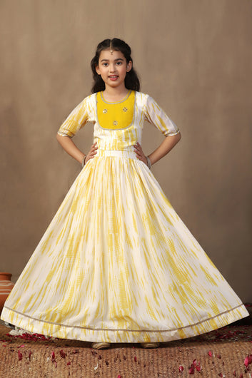 Girls Yellow Georgette Embroidered Redy to Wear Lehenga Choli Sets