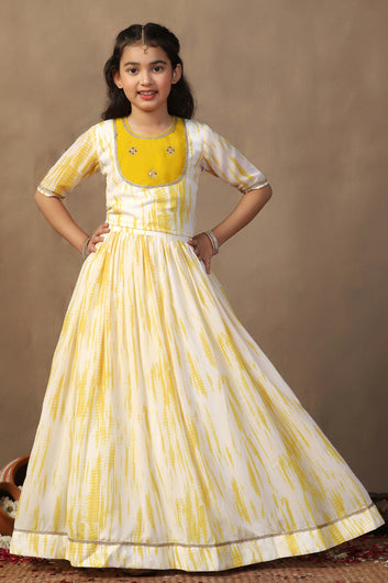 Girls Yellow Georgette Embroidered Redy to Wear Lehenga Choli Sets