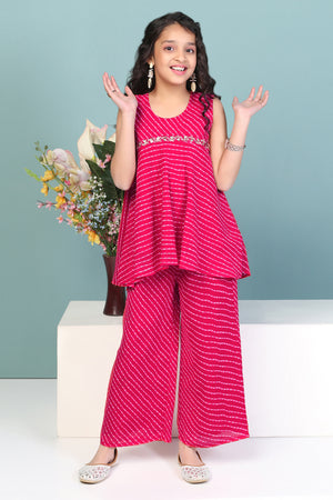 Girls Rani Georgette Leheriya Printed Kurta with Palazzo Set