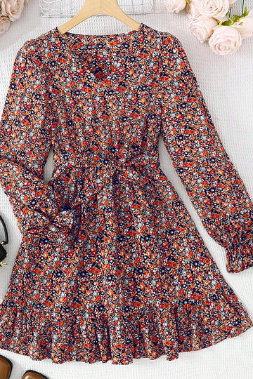 Girls Multicolor Cotton Blend Knee Length Floral Printed Fit and Flared Casual Dress