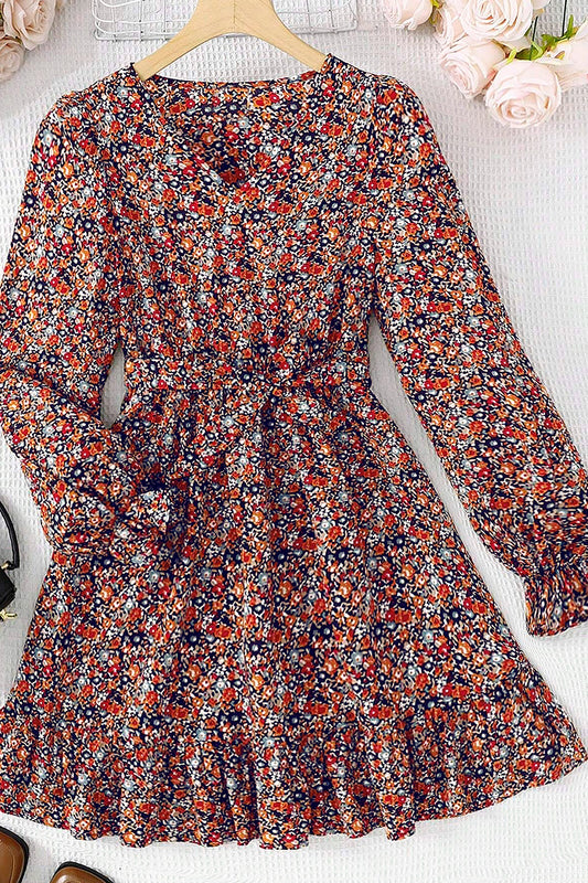 Girls Multicolor Cotton Blend Knee Length Floral Printed Fit and Flared Casual Dress