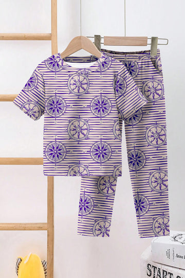 Boys Blue Lycra Blend Printed T-shirt and Pant Clothing Set