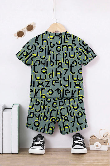 Boys Grey Lycra Blend Printed T-shirt and Short Clothing Set