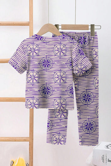 Boys Blue Lycra Blend Printed T-shirt and Pant Clothing Set