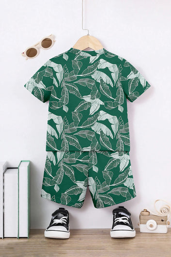 Boys Teal Green Lycra Blend Printed T-shirt and Short Clothing Set