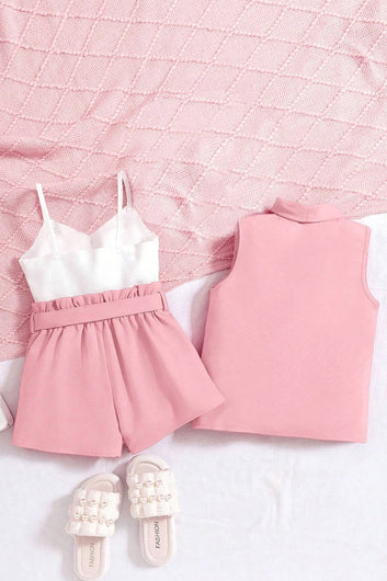 Girls Peach Cotton Blend Solid Co ords sets Whith Jecket