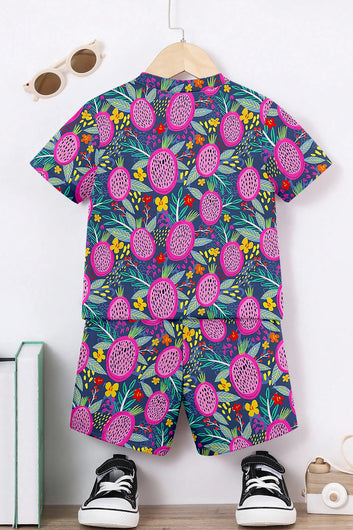 Boys Blue Lycra Blend Printed T-shirt and Short Clothing Set