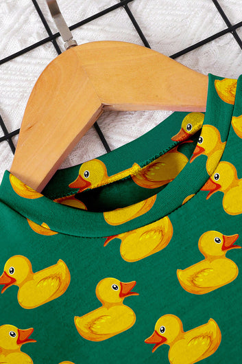 Boys Green Lycra Blend Printed T-shirt and Short Clothing Set