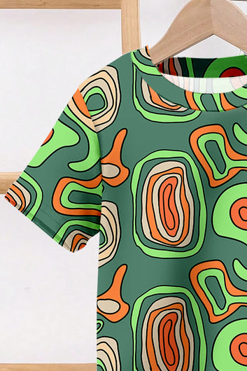 Boys Green Cotton Blend Abstract Print T-Shirt and Pant For Summer Wear