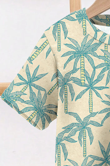 Boys Beige Lycra Blend Printed T-shirt and Pant Clothing Set