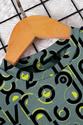 Boys Grey Lycra Blend Printed T-shirt and Short Clothing Set