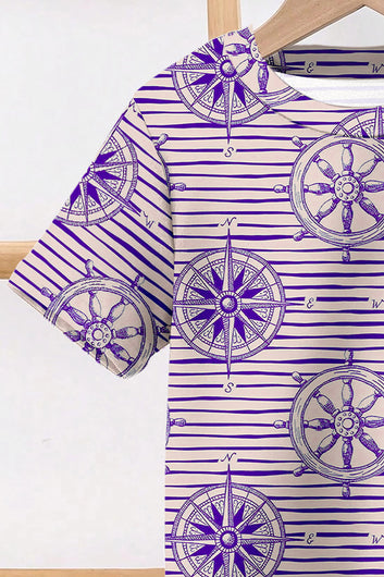 Boys Blue Lycra Blend Printed T-shirt and Pant Clothing Set