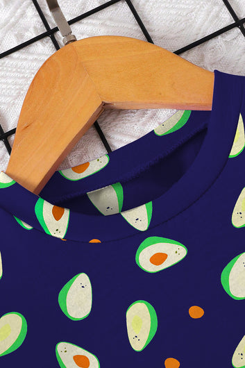 Boys Dark Blue Lycra Blend Printed T-shirt and Short Clothing Set