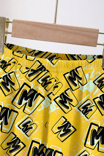 Boys Yellow Cotton Blend Graphic Print T-Shirt and Pant For Casual Wear