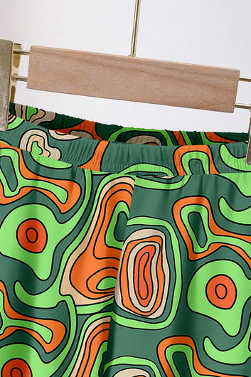 Boys Green Cotton Blend Abstract Print T-Shirt and Pant For Summer Wear