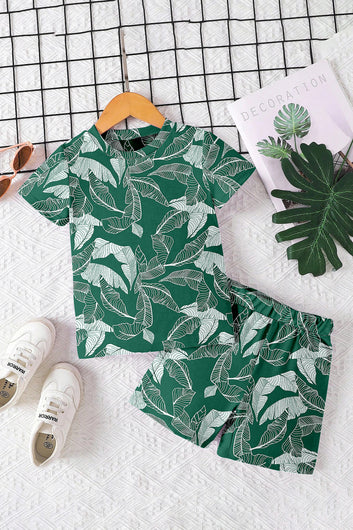 Boys Teal Green Lycra Blend Printed T-shirt and Short Clothing Set