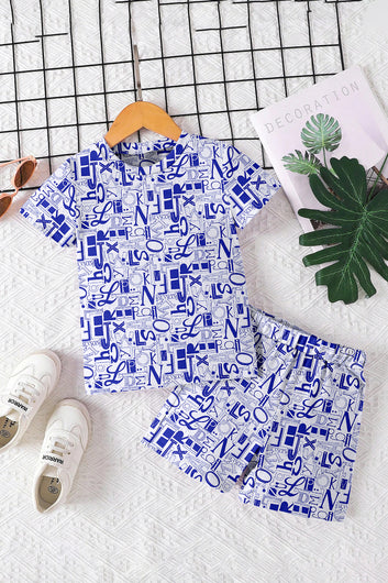 Boys White Lycra Blend Printed T-shirt and Short Clothing Set