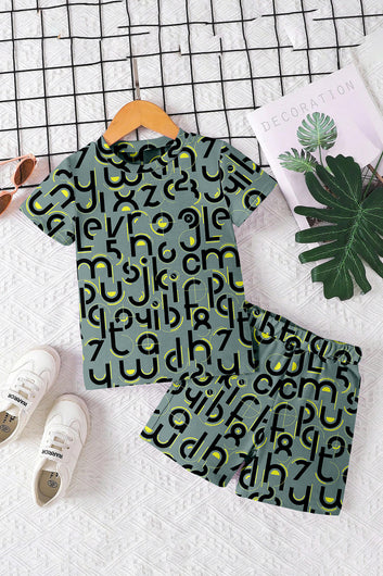 Boys Grey Lycra Blend Printed T-shirt and Short Clothing Set