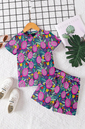 Boys Blue Lycra Blend Printed T-shirt and Short Clothing Set